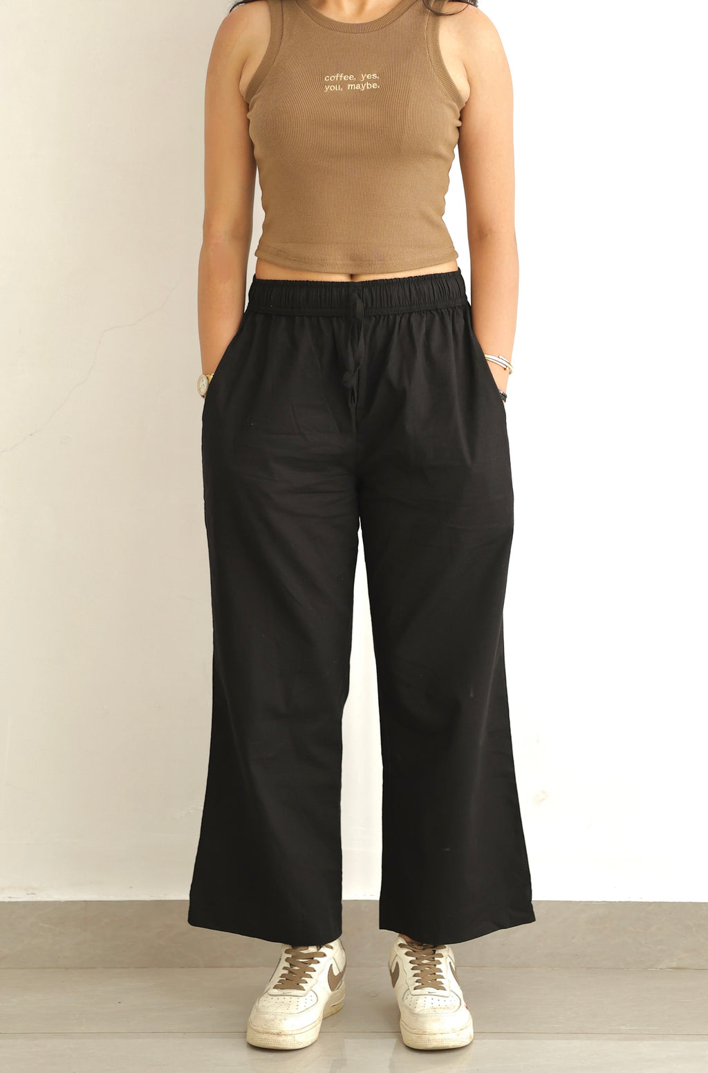 BLACK SOLID LINEN PANTS