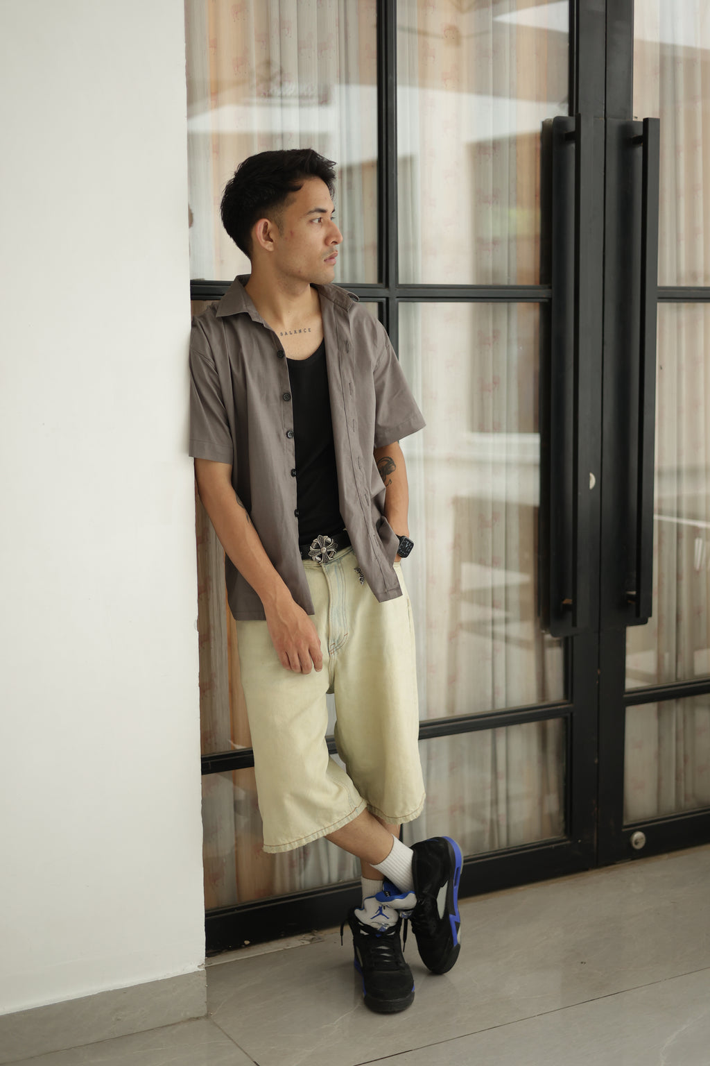 Grey Cropped Linen Shirt