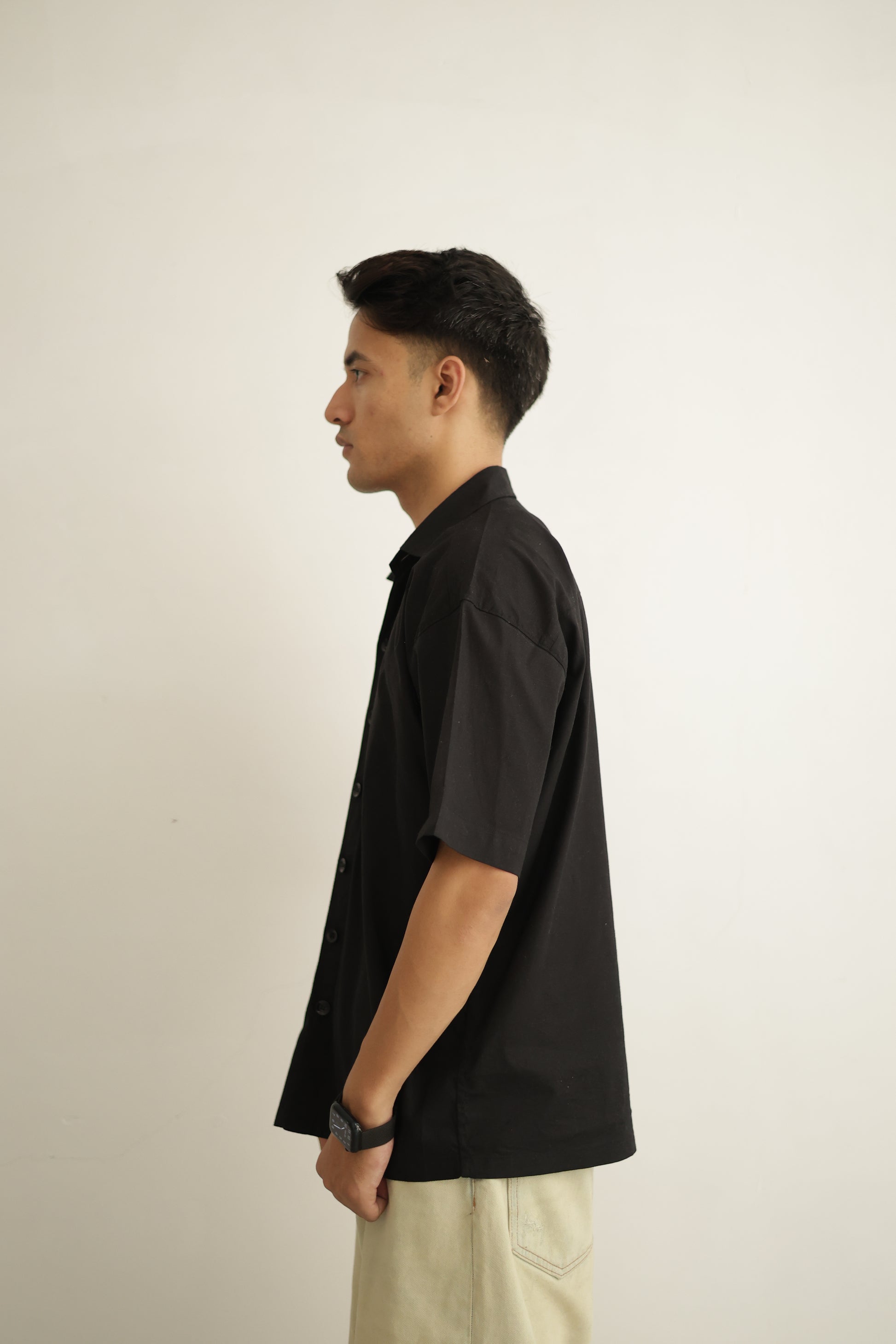 Black Cropped Linen Shirt
