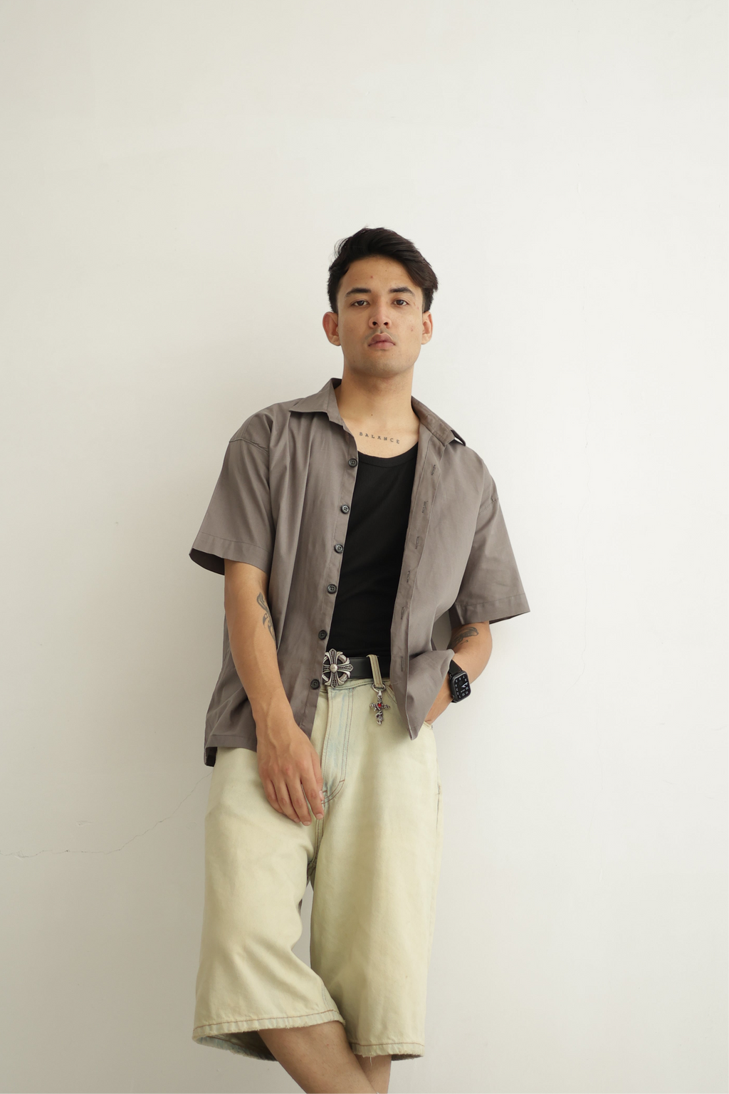 Grey Cropped Linen Shirt