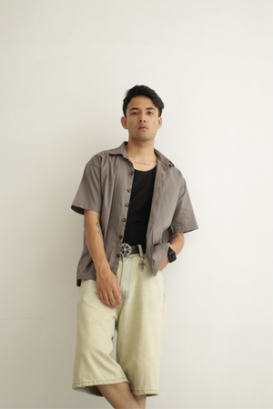 Grey Cropped Linen Shirt