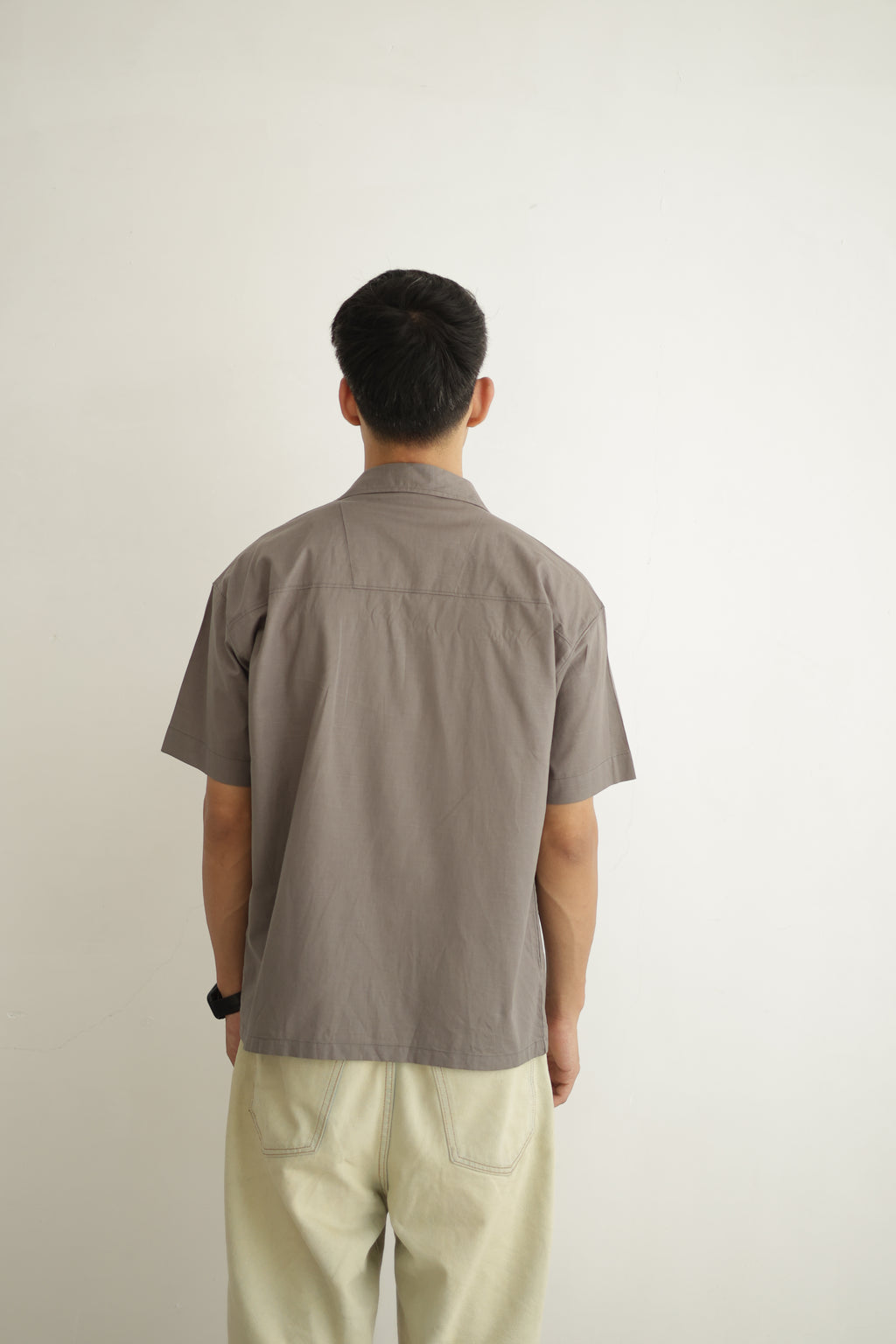 Grey Cropped Linen Shirt