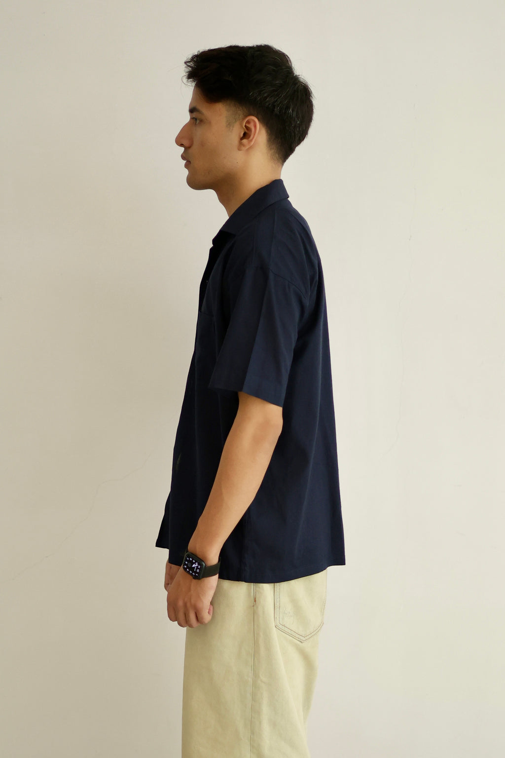 Navy Blue Cropped Linen Shirt