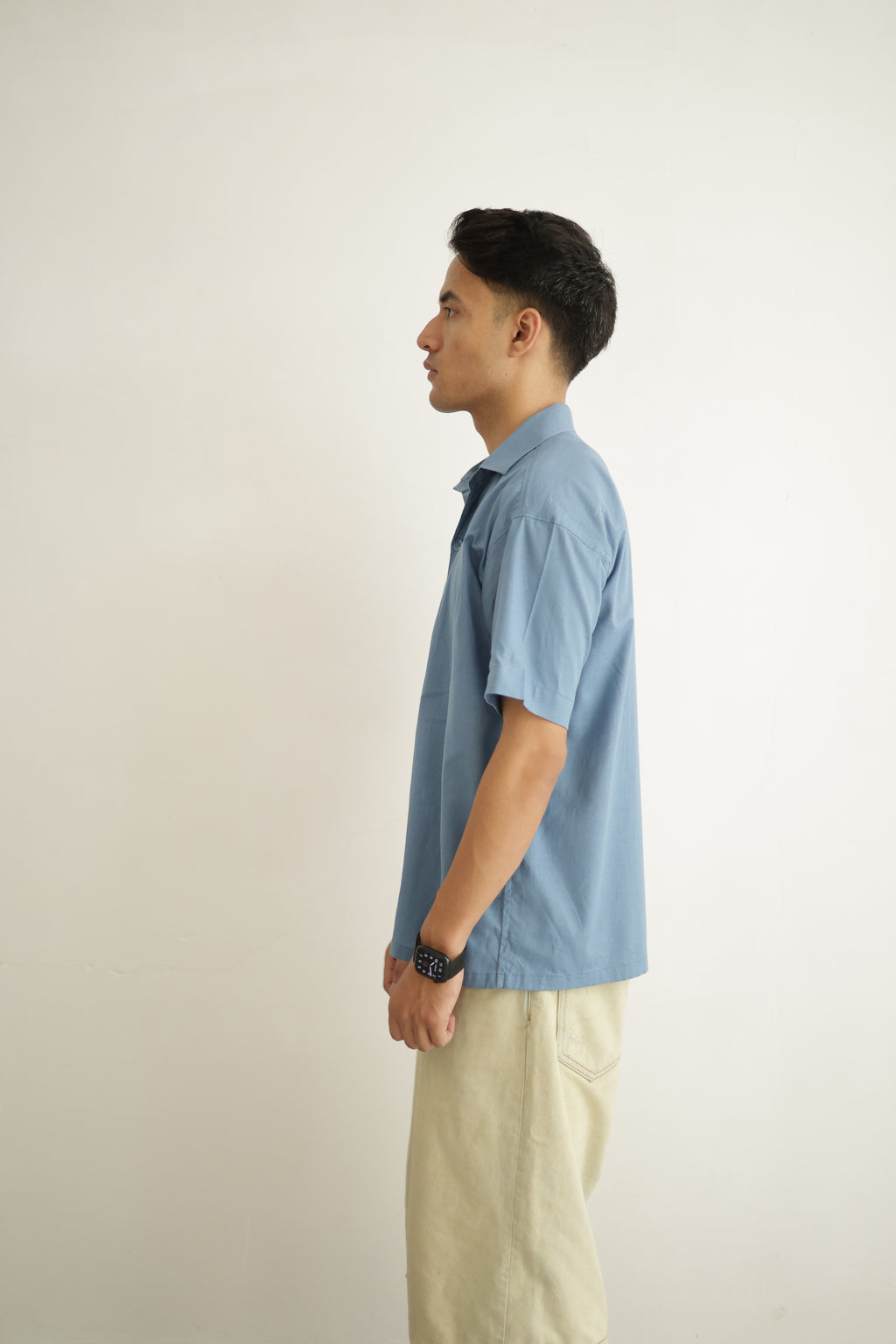 Turquoise Blue Cropped Linen Shirt