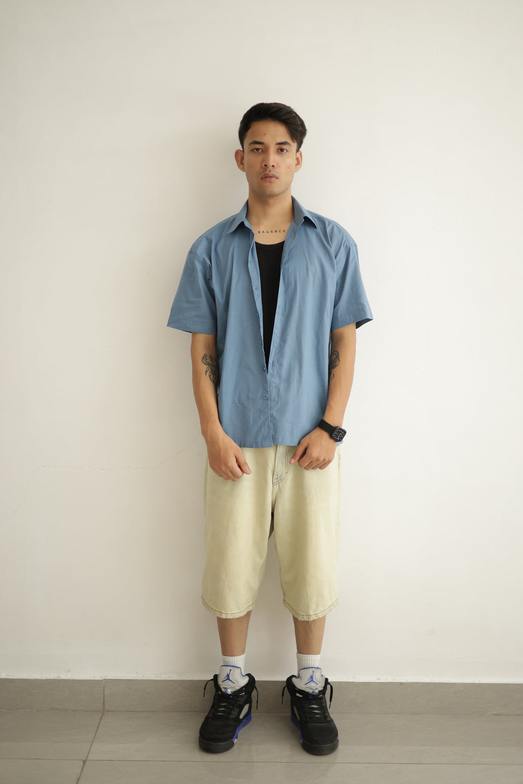 Turquoise Blue Cropped Linen Shirt