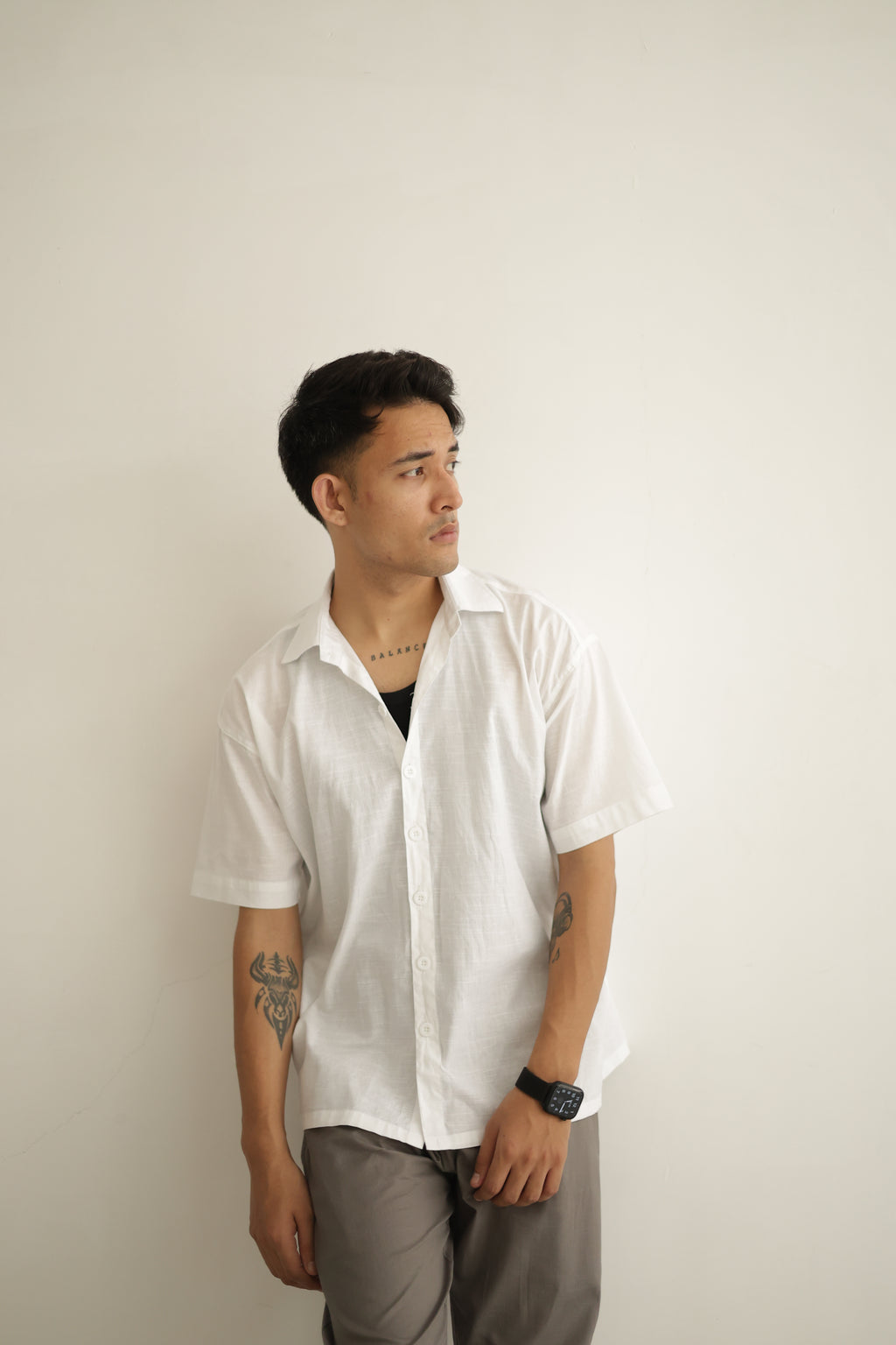 White Cropped Linen Shirt