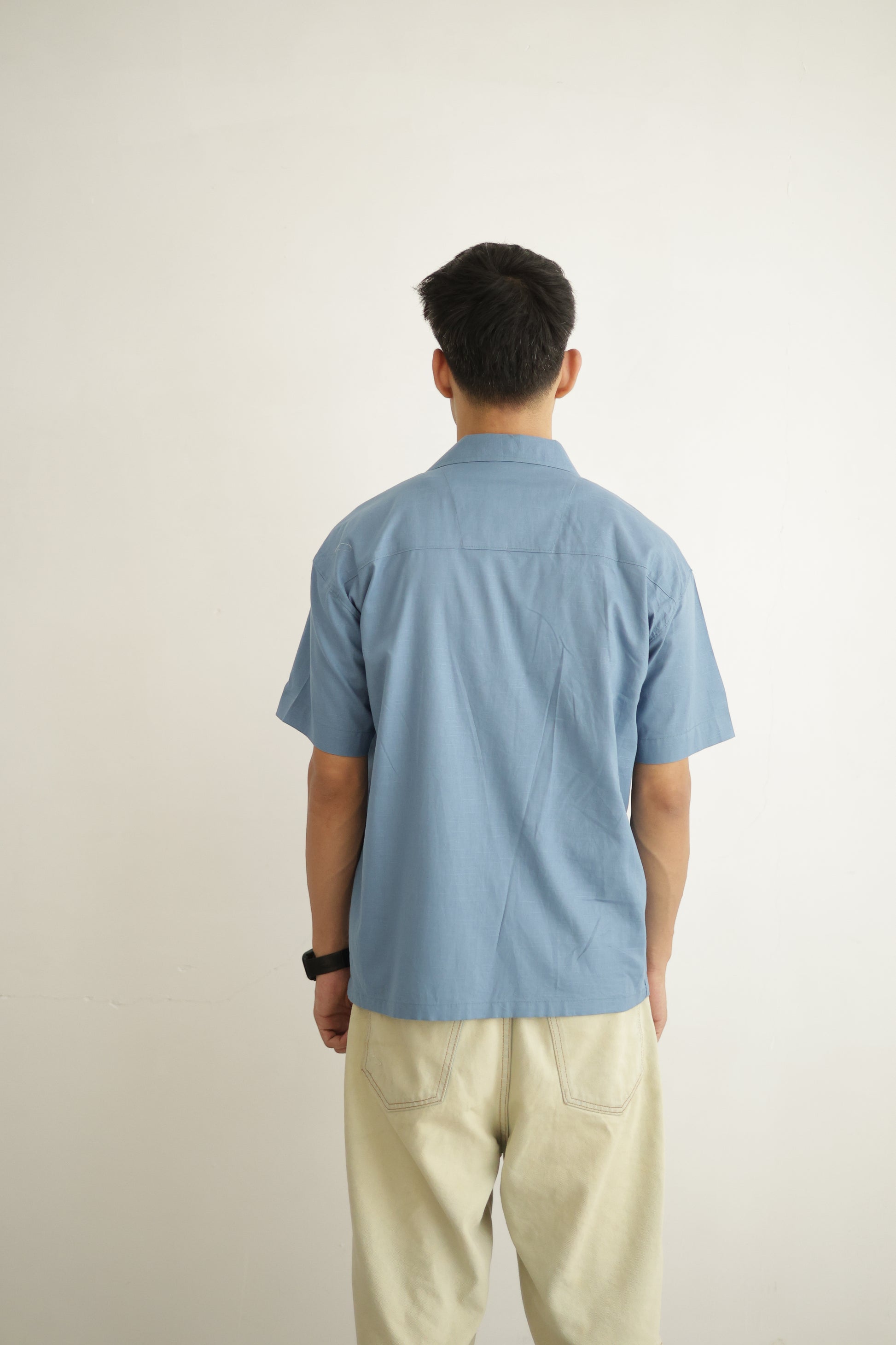 Turquoise Blue Cropped Linen Shirt