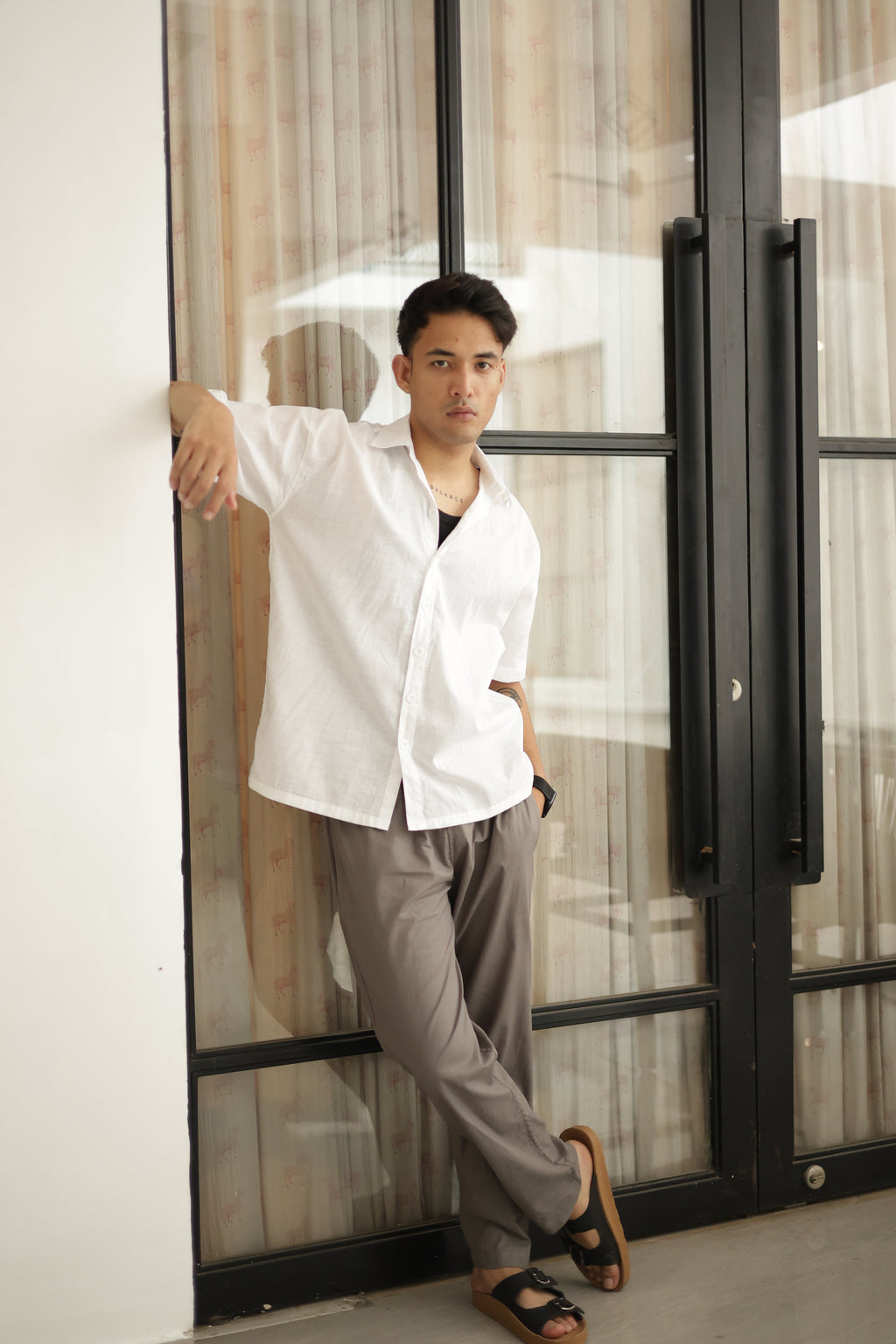 White Cropped Linen Shirt