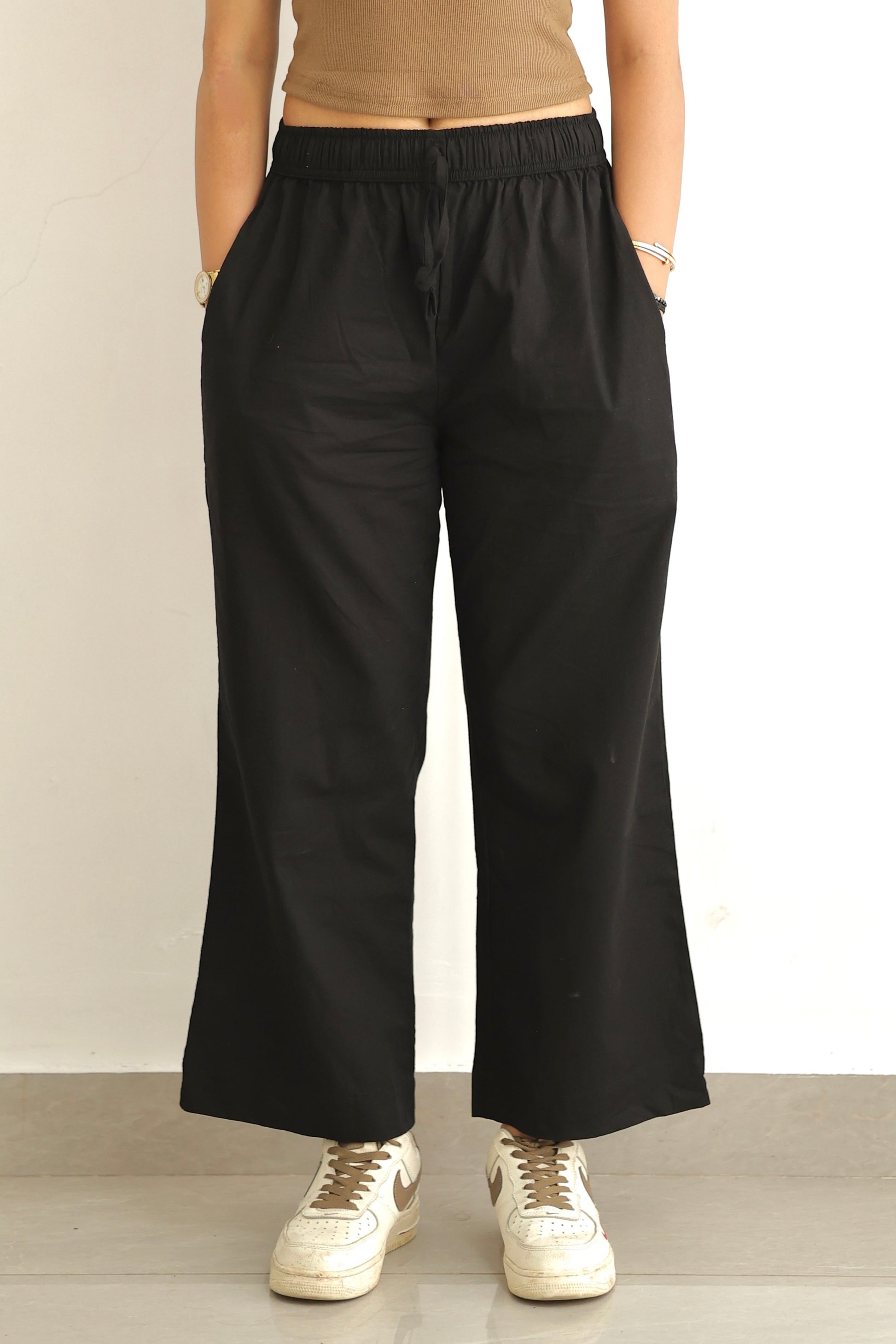 BLACK SOLID LINEN PANTS