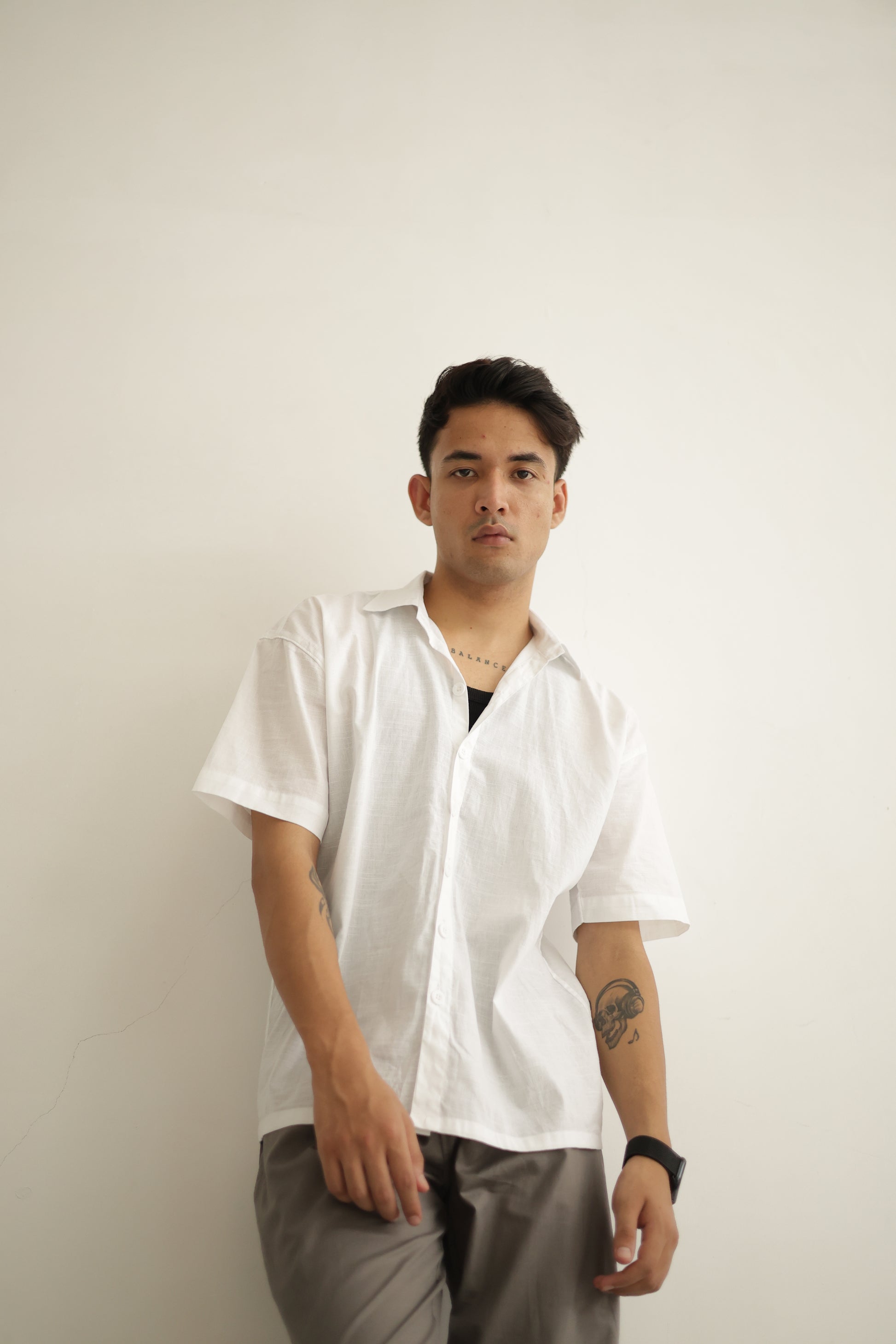 White Cropped Linen Shirt