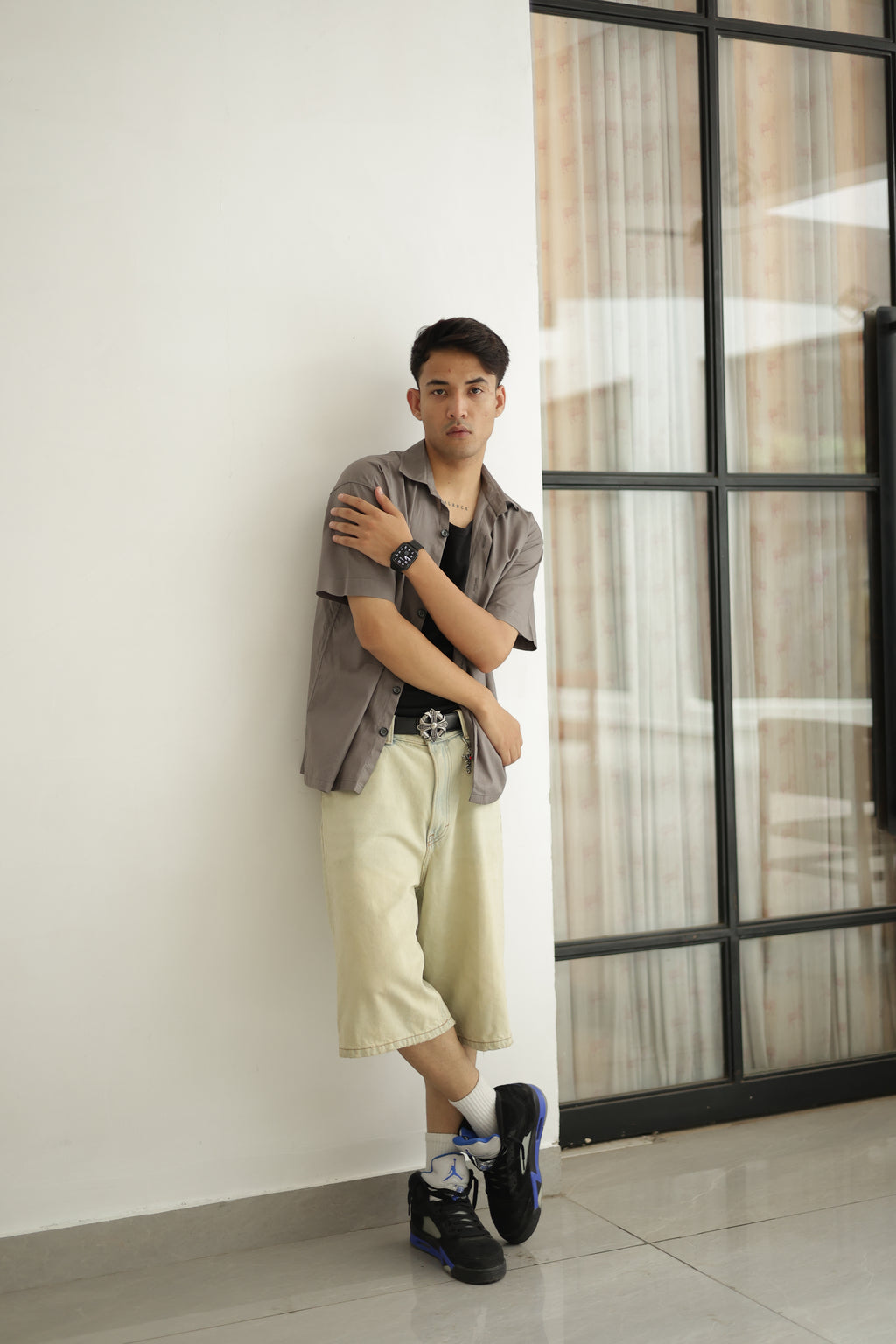 Grey Cropped Linen Shirt