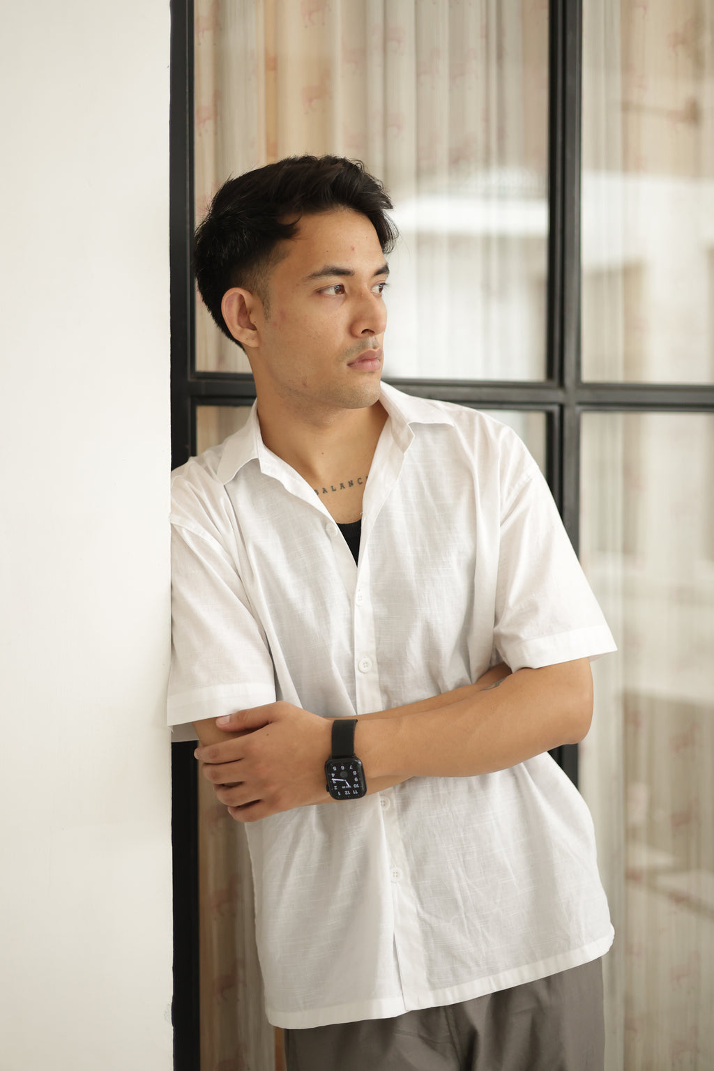 White Cropped Linen Shirt