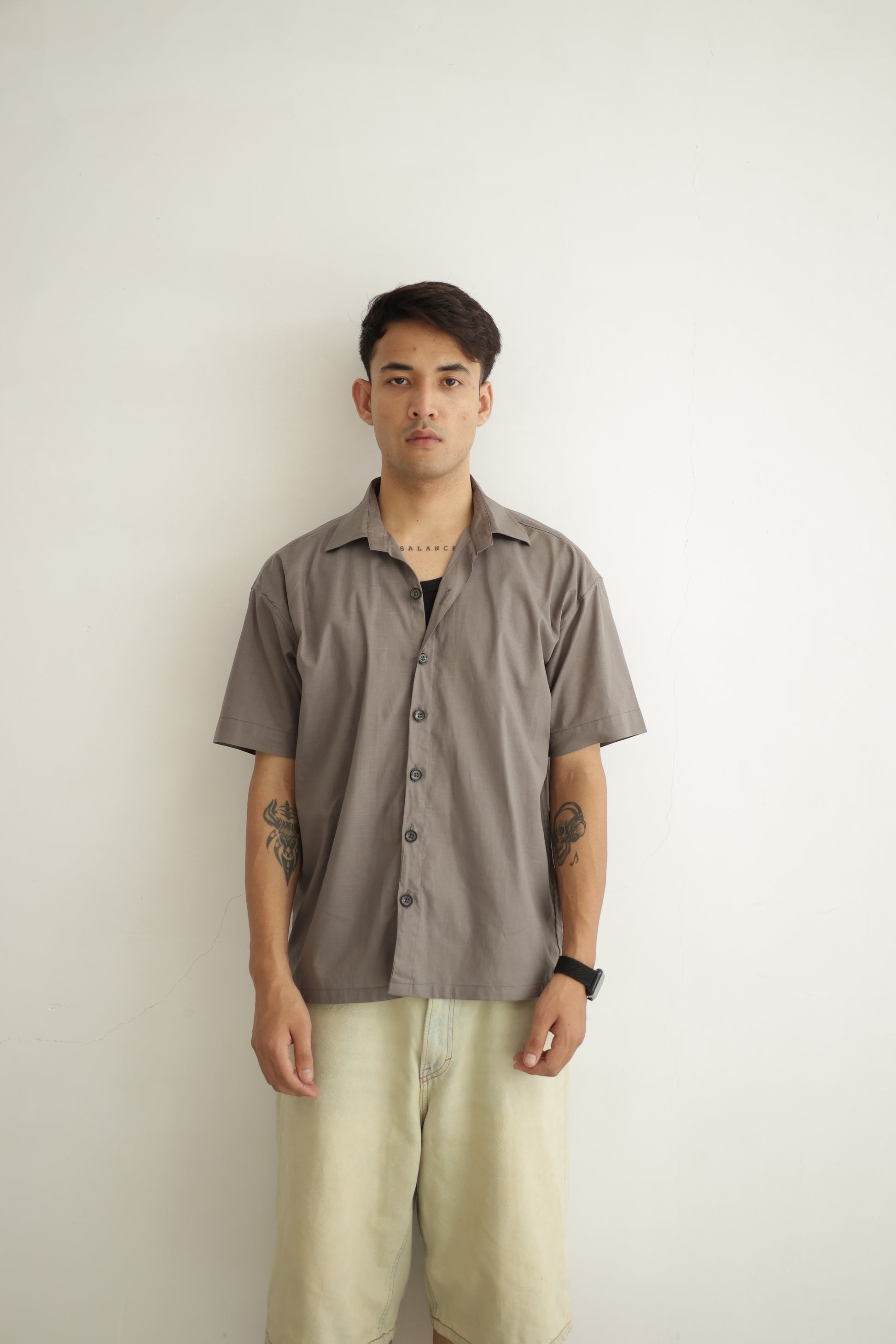 Grey Cropped Linen Shirt