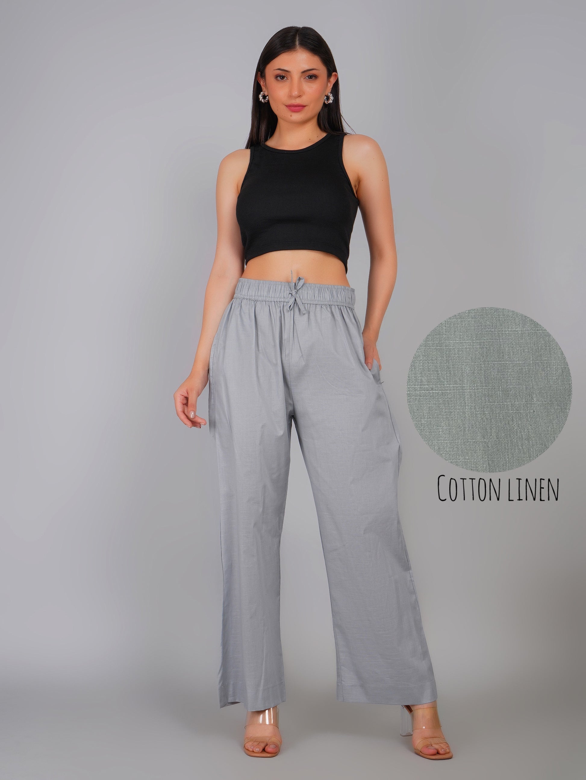 GREY LINEN CREST PANT