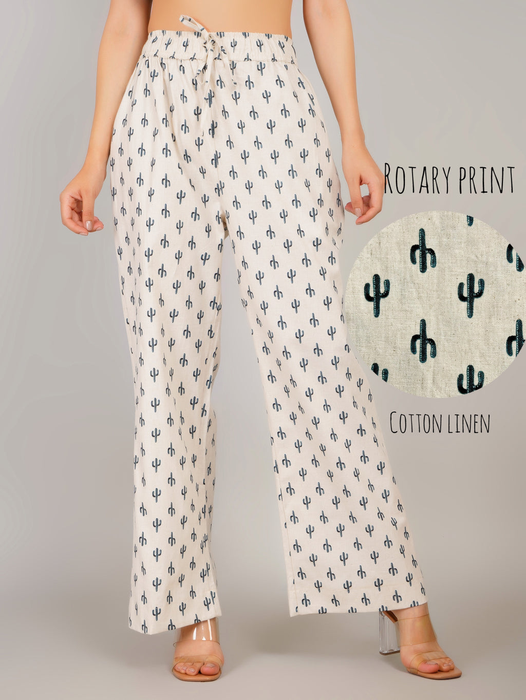 BEIGE DESERT BLOOM LINEN PANT