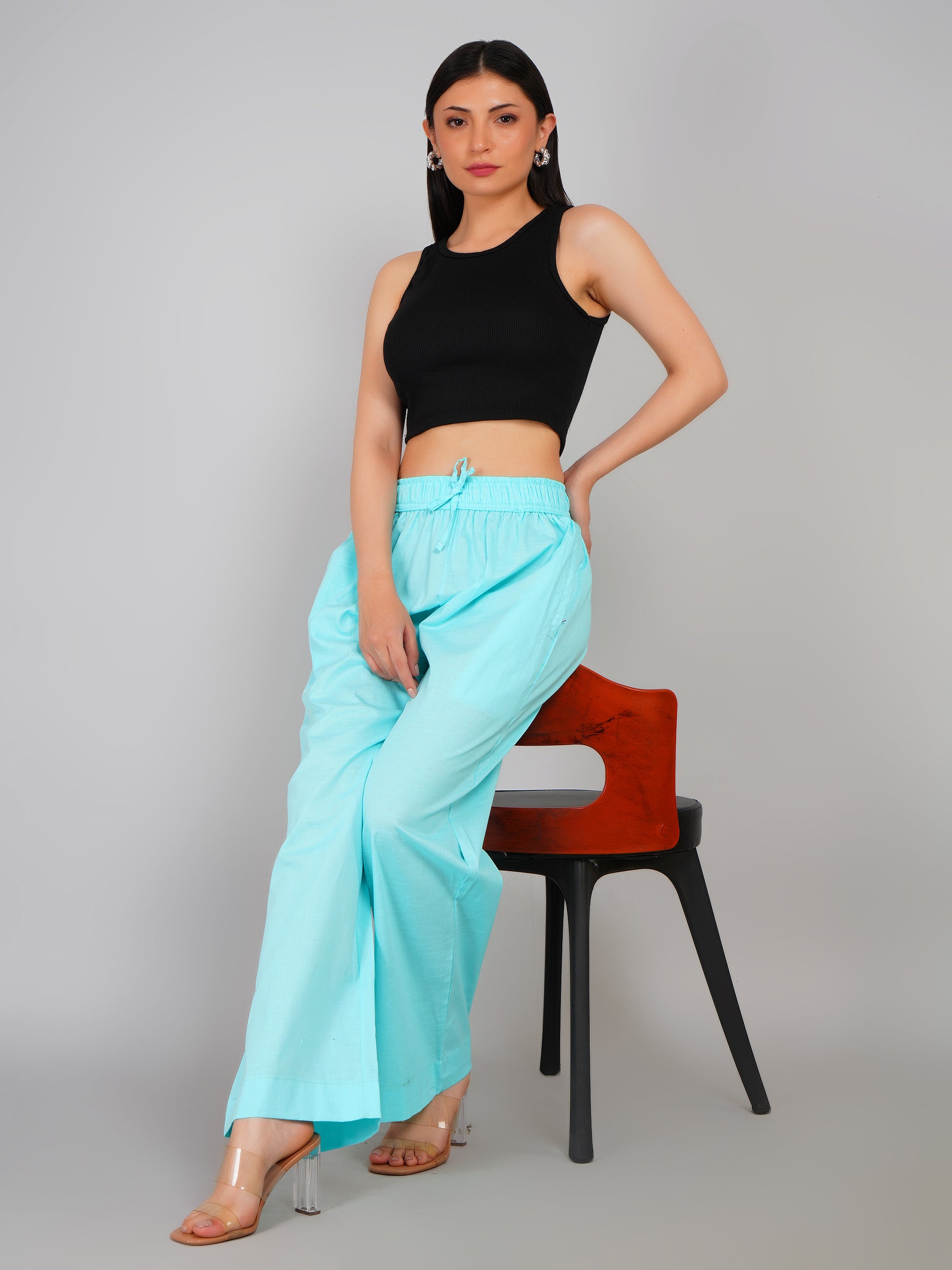 SKY BLUE LINEN CREST PANT