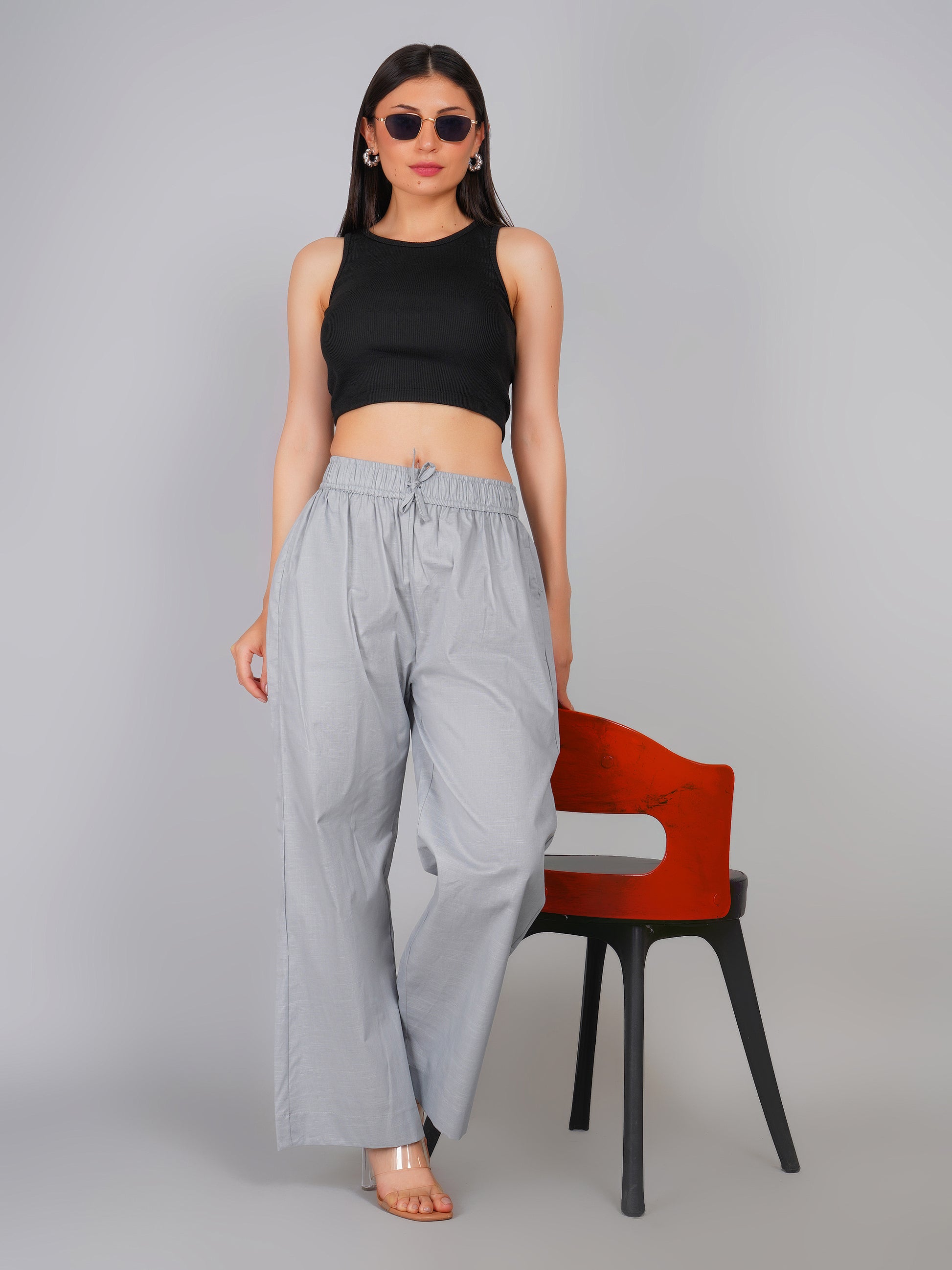 GREY LINEN CREST PANT