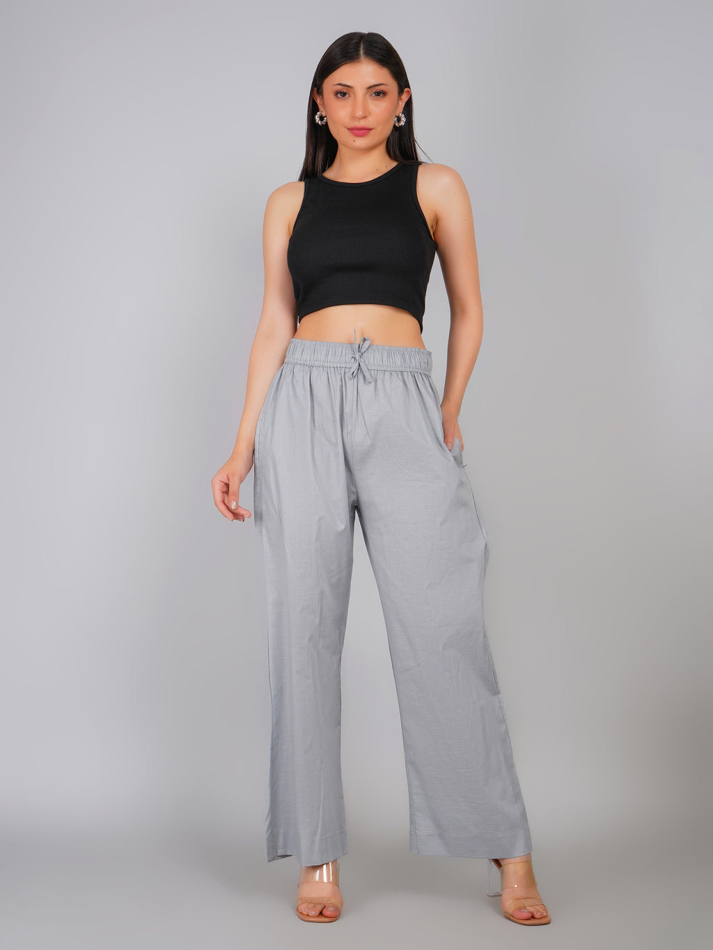 GREY LINEN CREST PANT