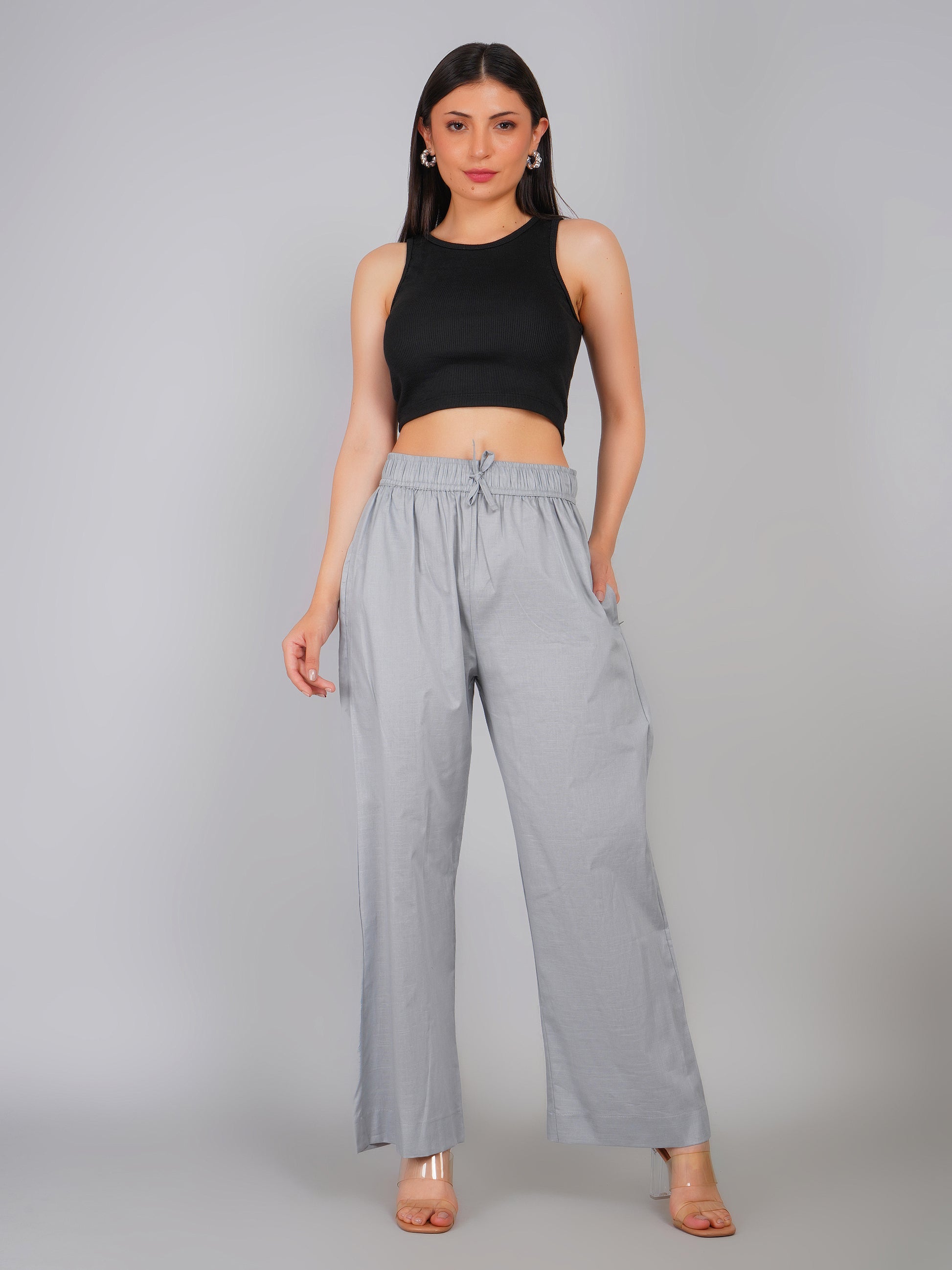 GREY LINEN CREST PANT