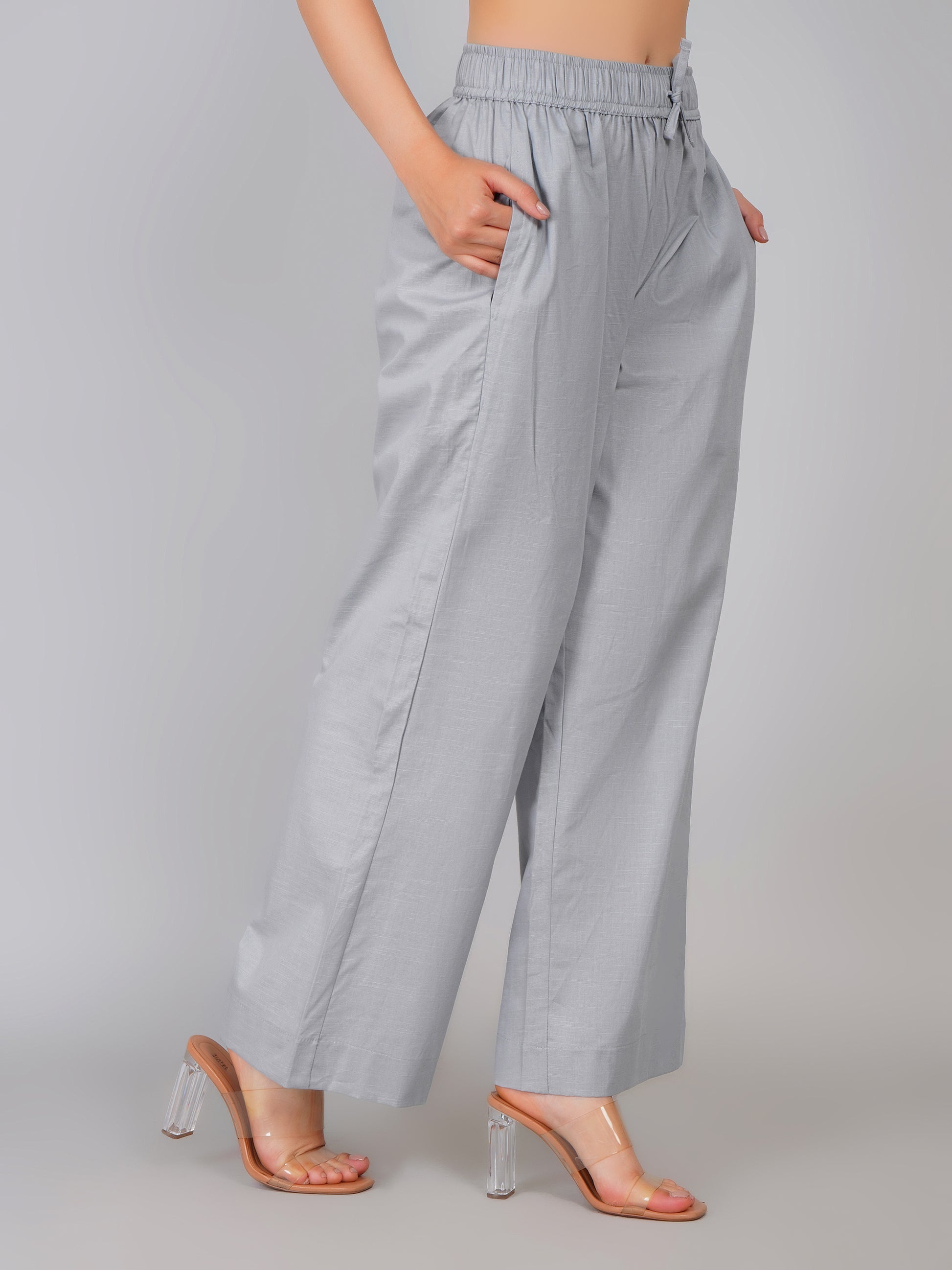 GREY LINEN CREST PANT