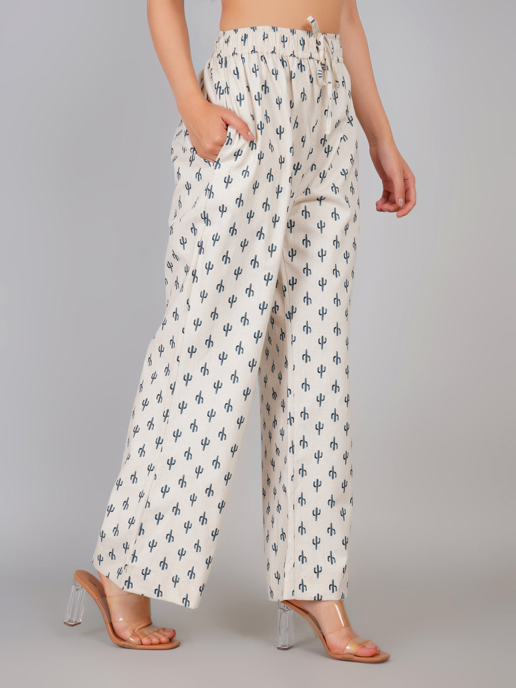 BEIGE DESERT BLOOM LINEN PANT