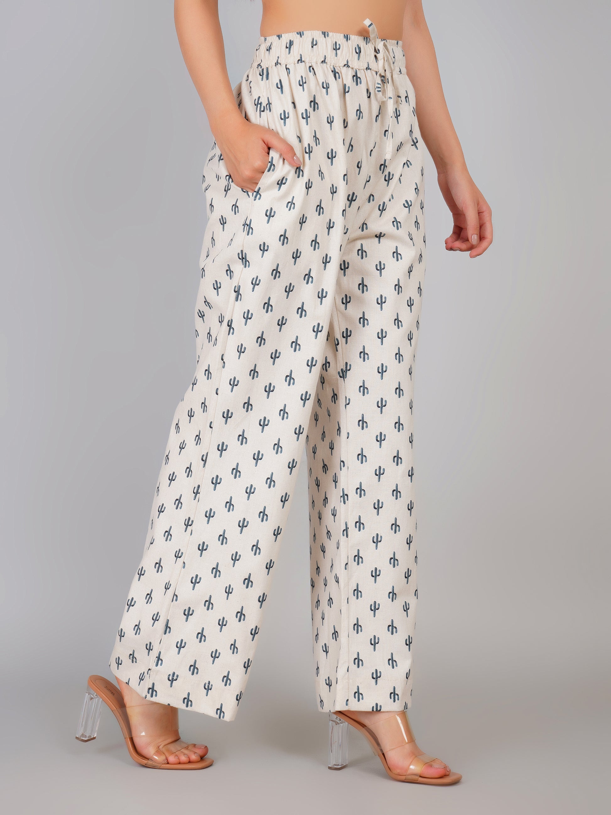 BEIGE DESERT BLOOM LINEN PANT