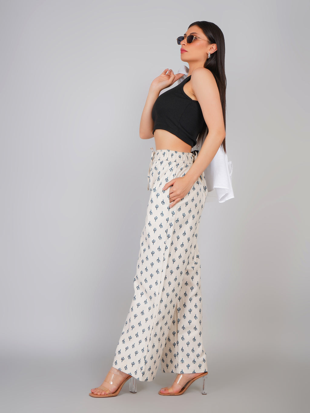 BEIGE DESERT BLOOM LINEN PANT