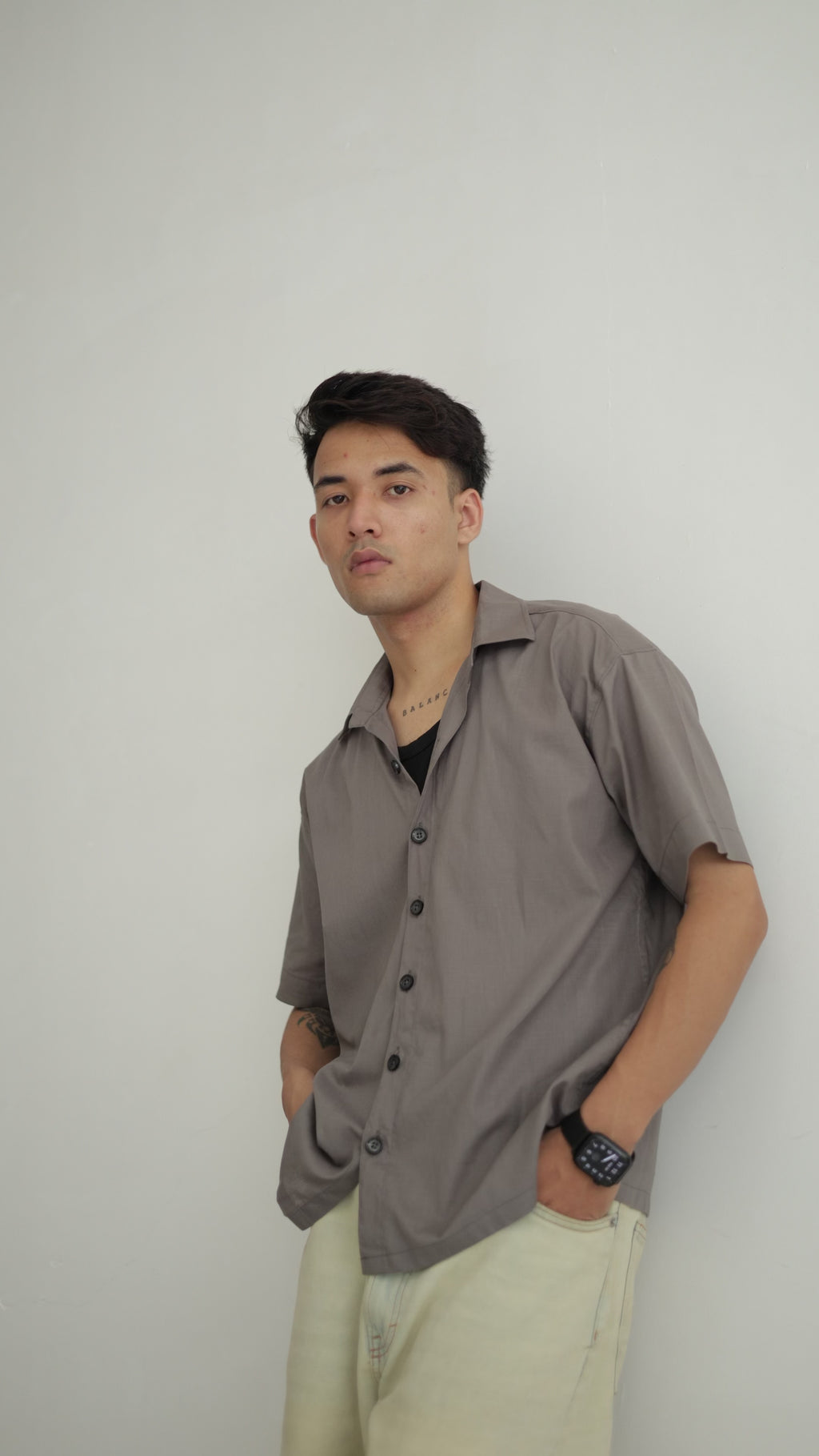 Grey Cropped Linen Shirt